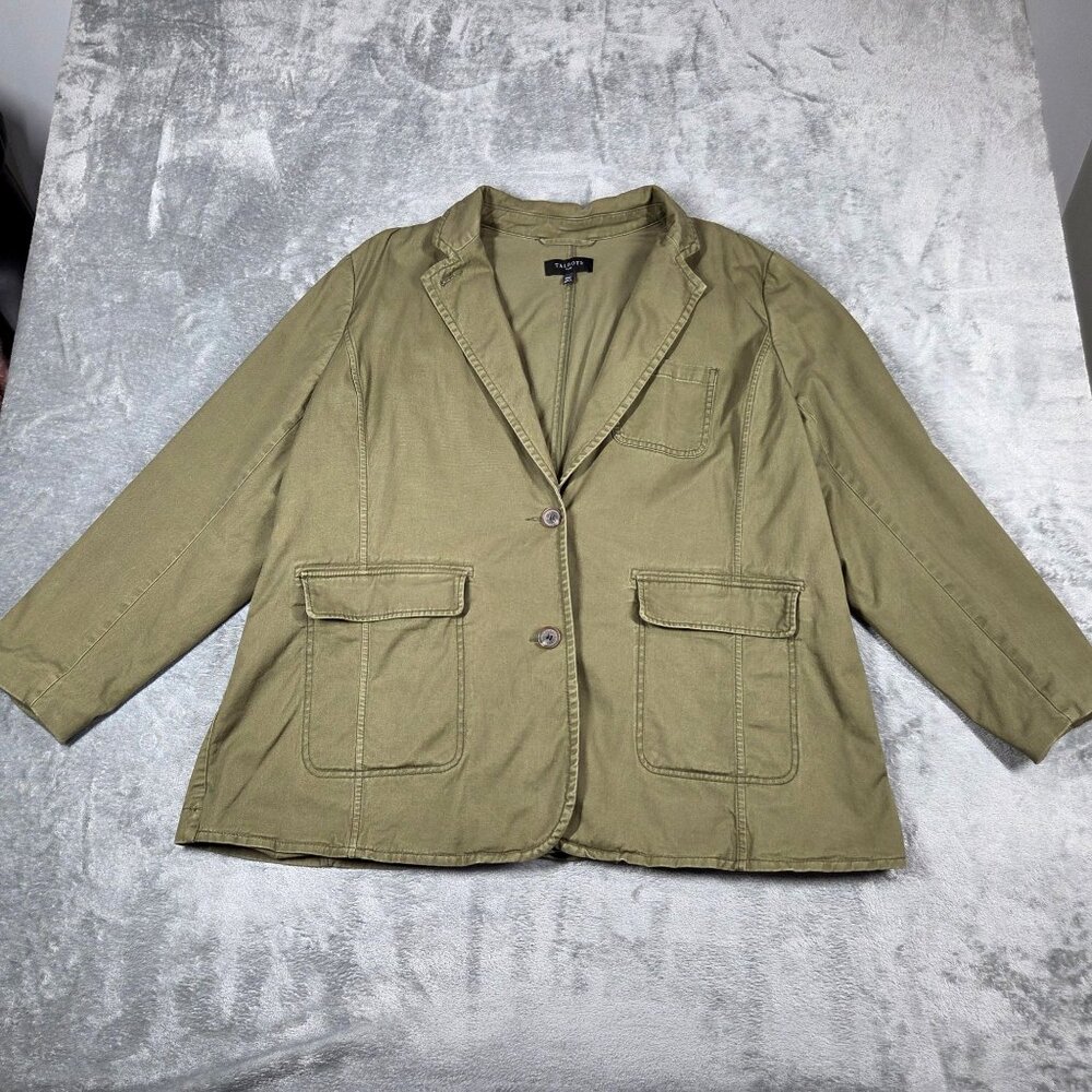 Talbots Blazer 20W Olive Green Casual Preppy Nautical Utility Jacket